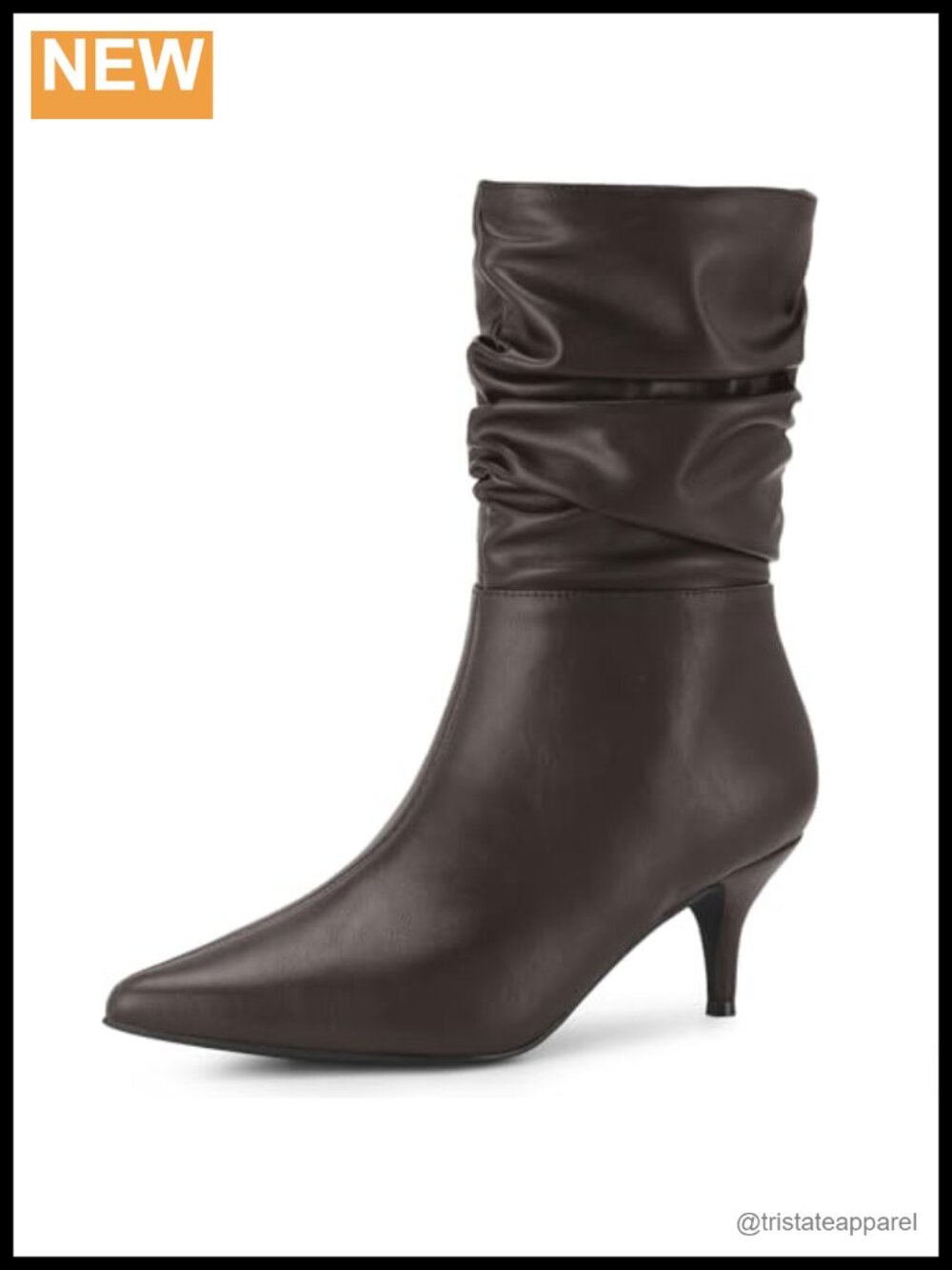 Faux Leather Pointed Toe Slouch Kitten Heel Mid-Calf Boots Zip Up